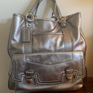 Coach Metallic Silver Satchel Bag